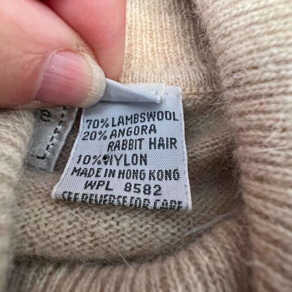 Vintage EVAN PICONE Wool Angora Blend Turtleneck Sweater Beige Size Large - Picture 5 of 7
